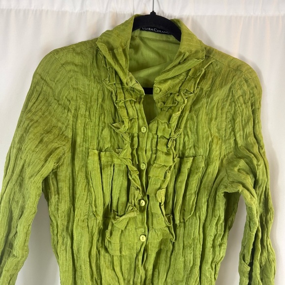 Luisa Cerano Green Crinkled Button-Up Blouse USA 14    43 % silk - Picture 3 of 16